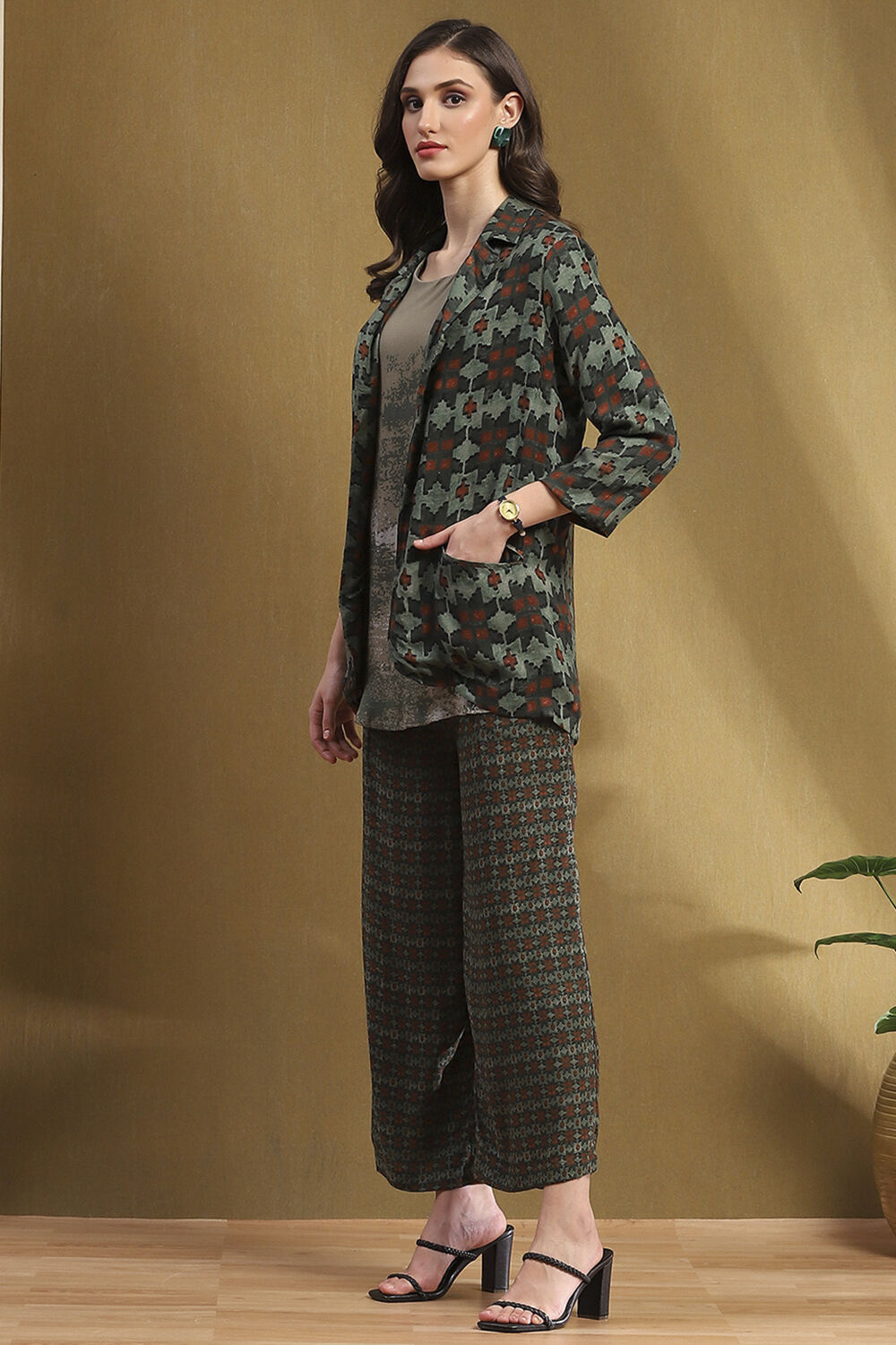 Sage Green Hand-Block Printed Straight Co-ord Set image number 3