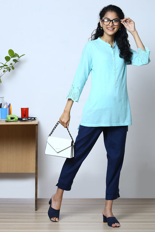 Black Cotton Flax Solid Kurti image number 0