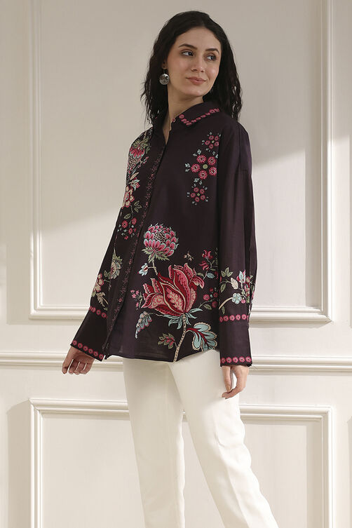 Brown Cotton Floral Printed Shirt image number 2