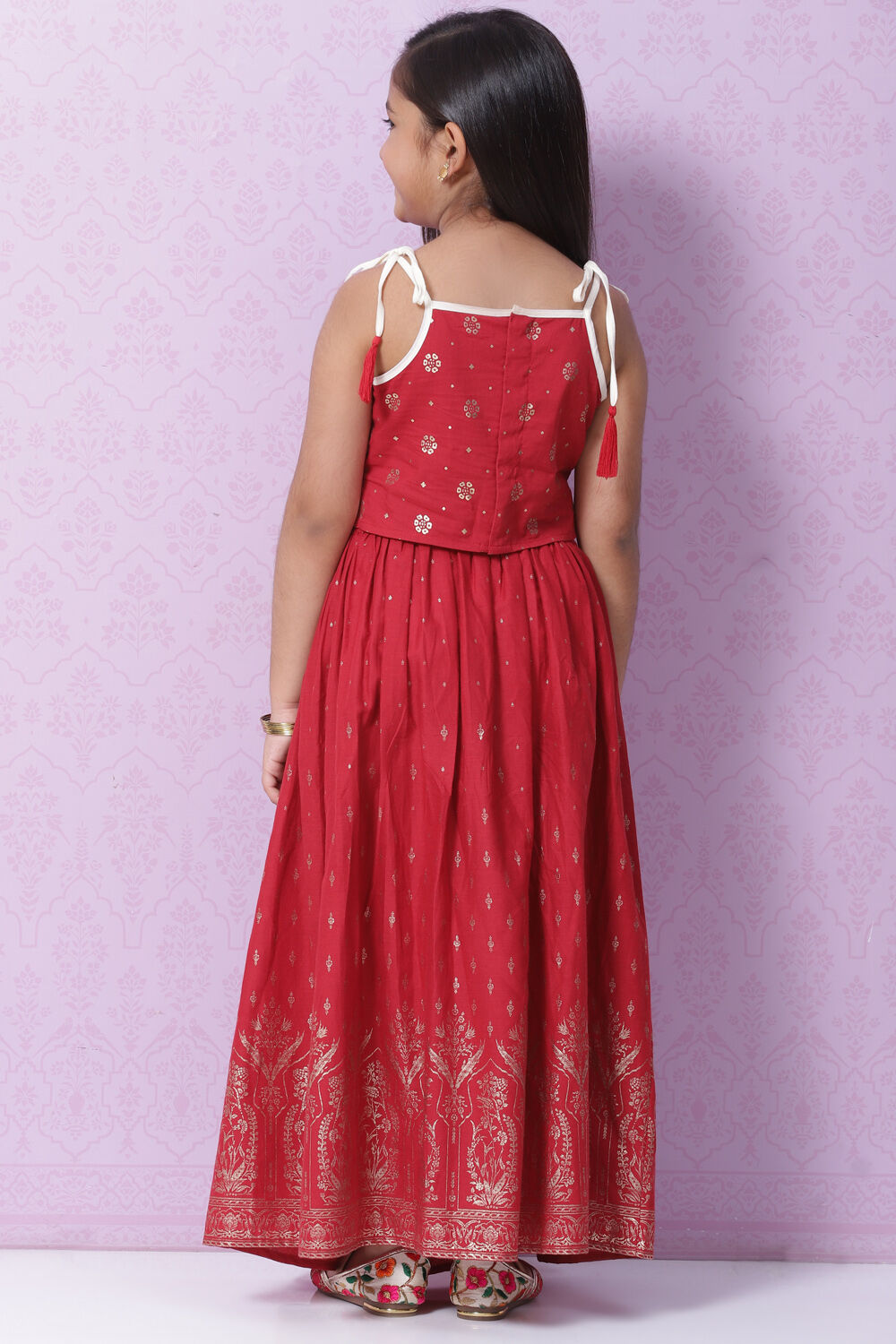 Cherry Red Cotton Lehenga Set image number 4