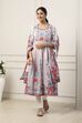 White Cotton Floral Printed Kalidar Suit Set image number 6