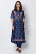 Indigo Cotton Straight Printed Kurta image number 0