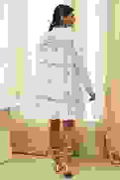 Off-White and Blue Cotton Floral Tiered Dress image number 3