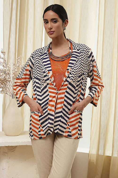 Orange Printed Straight Jacket image number 9