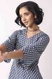 Indigo Cotton Printed Straight Short Kurti image number 1