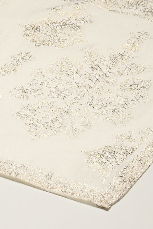 Off White Cotton Blend Printed Dupatta image number 2