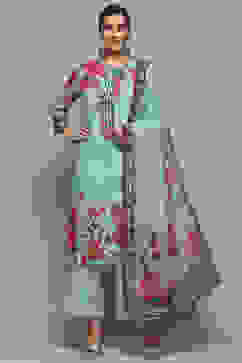 Turquoise Rayon Straight Suit Set image number 0