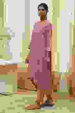 Dull Pink Printed Asymmetric Kurta image number 2