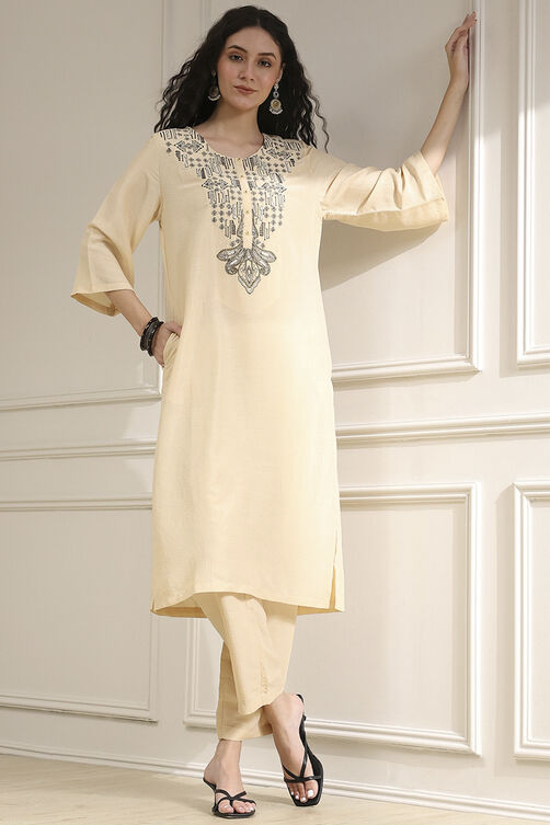 Black Textured Straight Kurta Pants Set image number 0