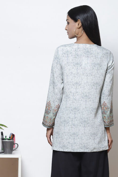Grey Straight Art Silk Short Printed Kurti image number 5