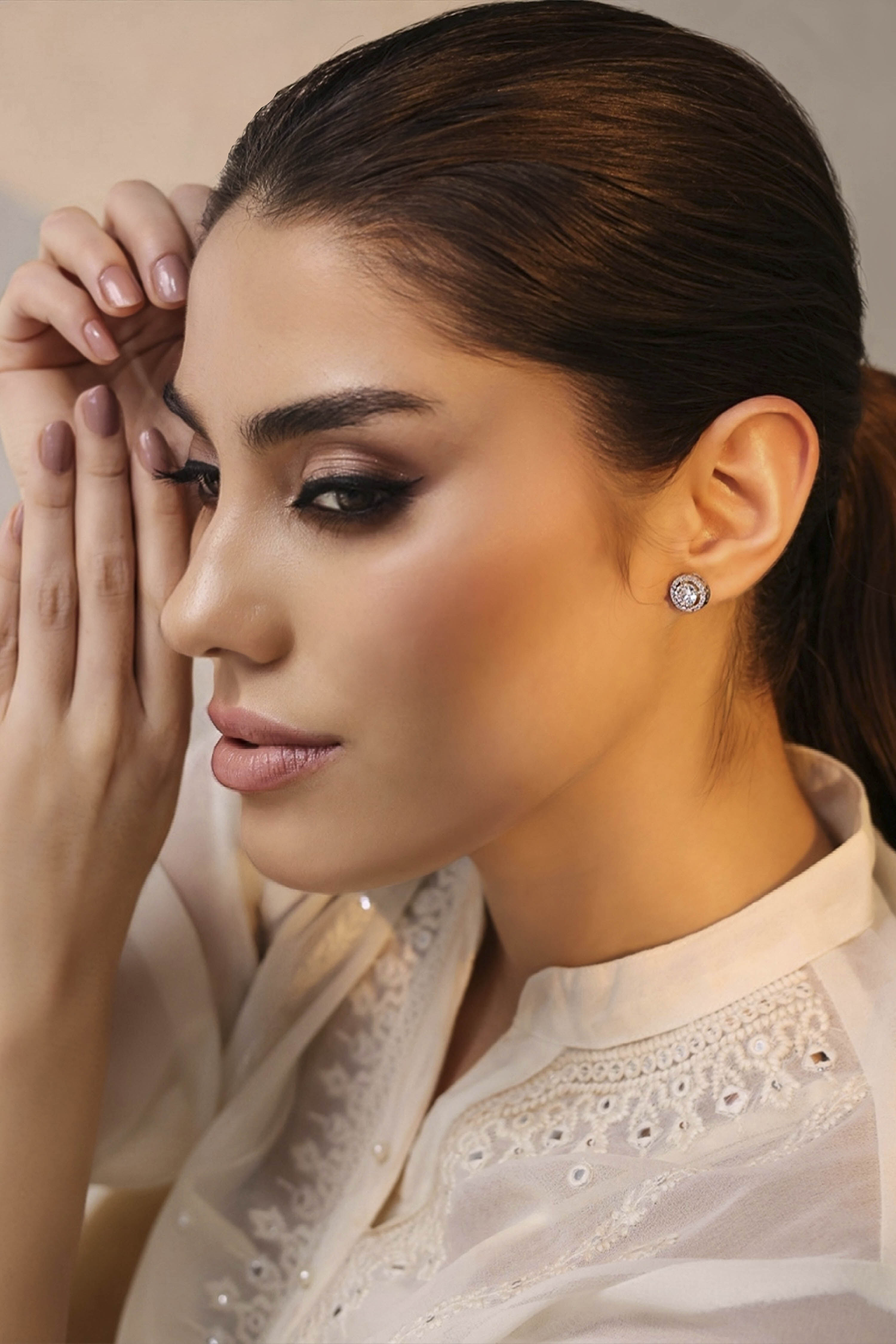 White Stone Embellished Earrings image number 2