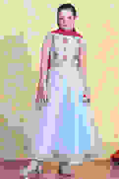 Sky Blue Printed Flared Lehenga Set image number 6