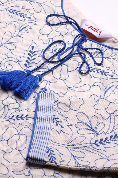 Off White Cotton Anarkali Kurta Palazzo Suit Set image number 1