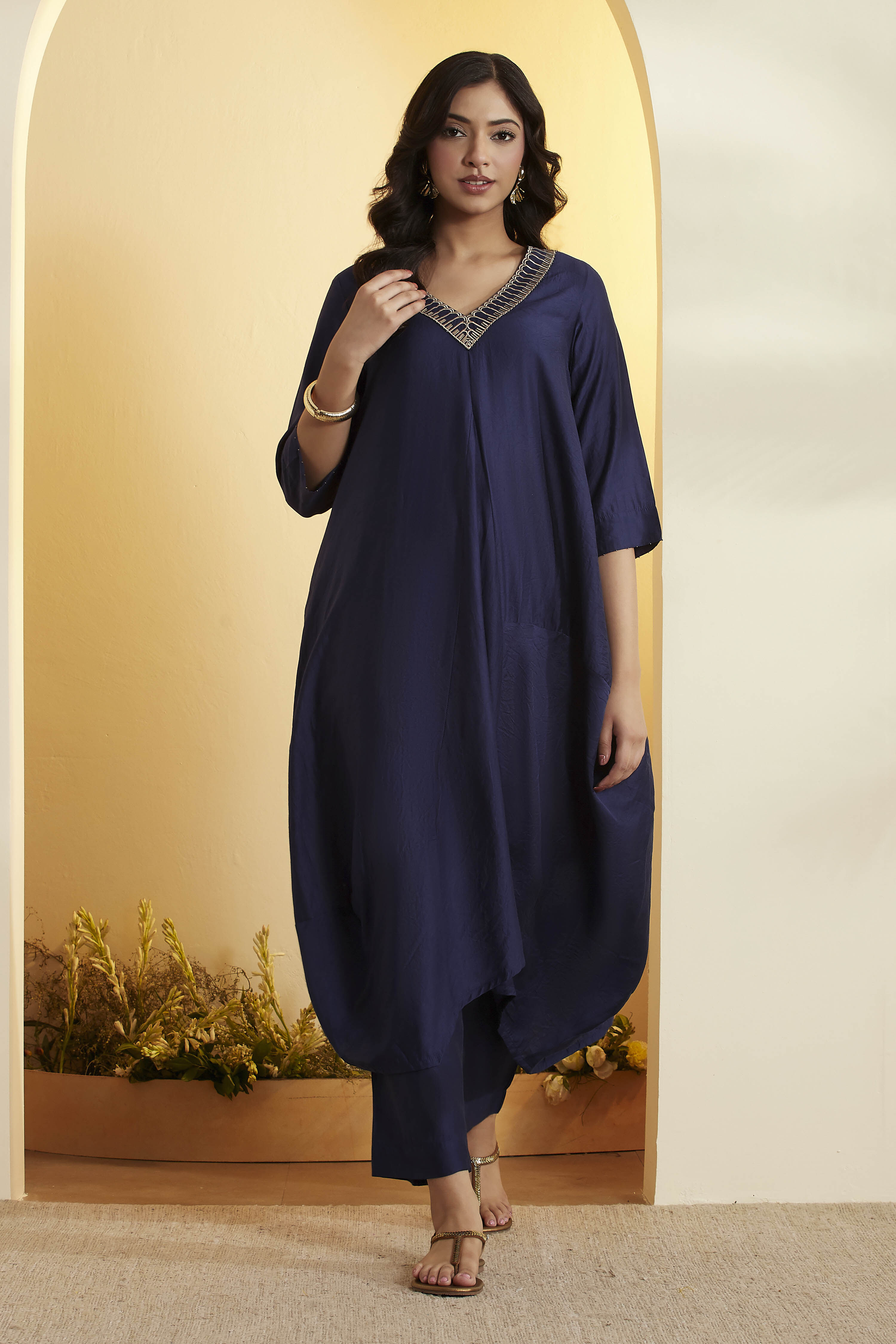 biba Navy Viscose Silk Kalidar Kurta Pants SetNavy Viscose Silk Kalidar Kurta Pants Set-picture-52