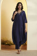 Navy Viscose Silk Kalidar Kurta Pants Set image number 0