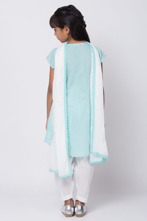 Turquoise Cotton Chikankari Kurta Salwar Suit Set image number 4