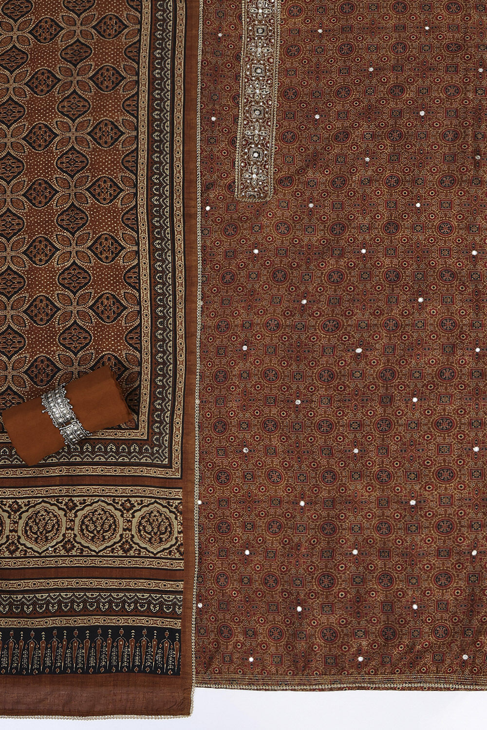 Wine Silk Blend Hand Embroidered Unstitched Suit Set image number 1