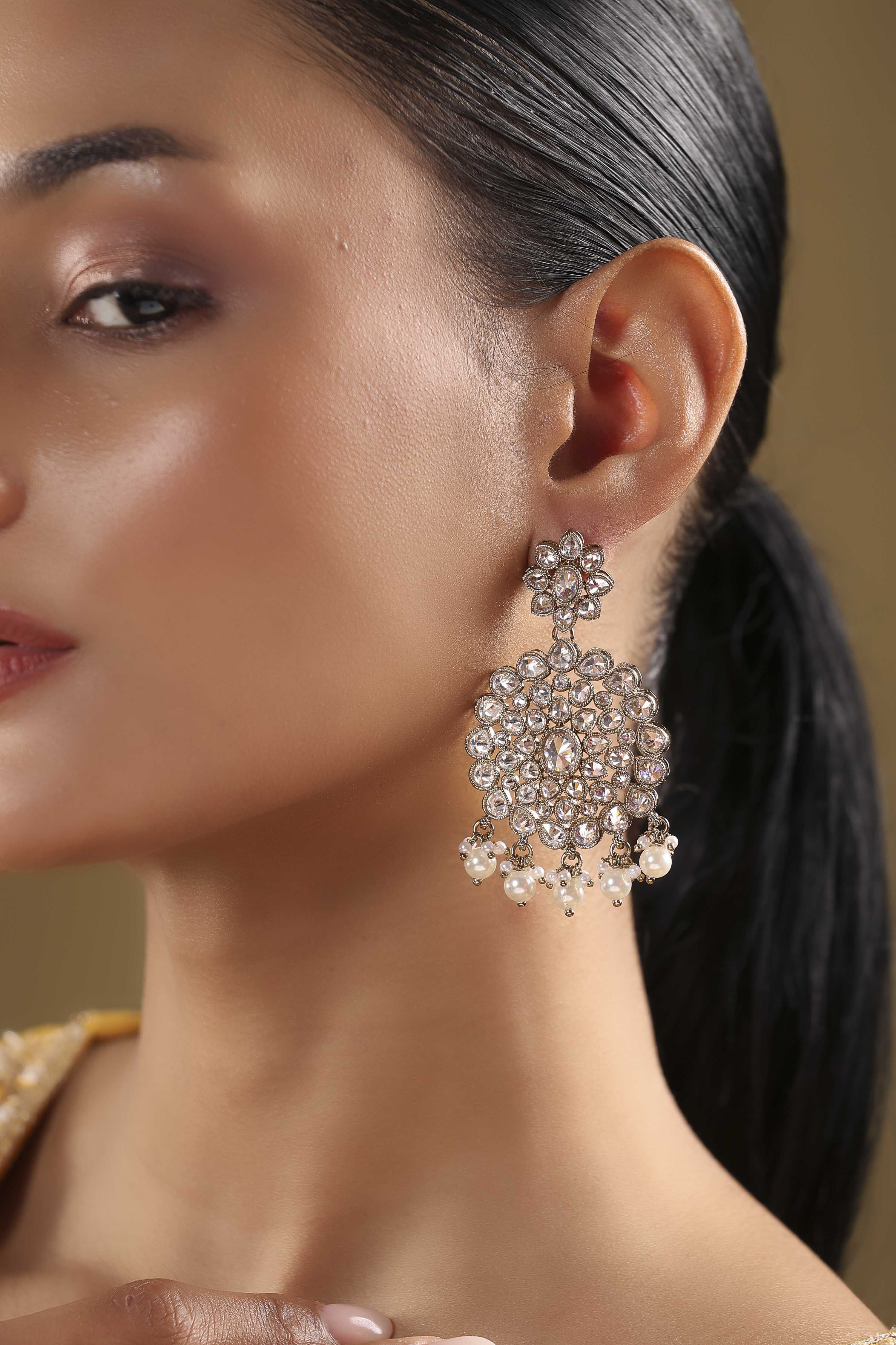 Gold Plated Alloy Stone Studded Chandbalis image number 1