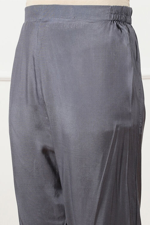 Grey Chanderi Hand Embroidered Unstitched Suit Set image number 2