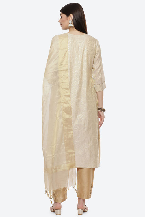 White Silk Chanderi Easy Stitch Suit Set image number 4
