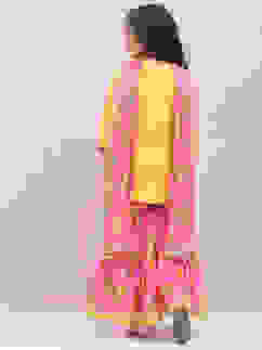 Yellow & Violet Art Silk Straight Kurta Garara Suit Set image number 4