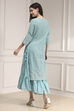 Powder Blue Cotton Blend Layered Embroidered Fusion Set image number 4