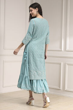 Powder Blue Cotton Blend Layered Embroidered Fusion Set image number 4