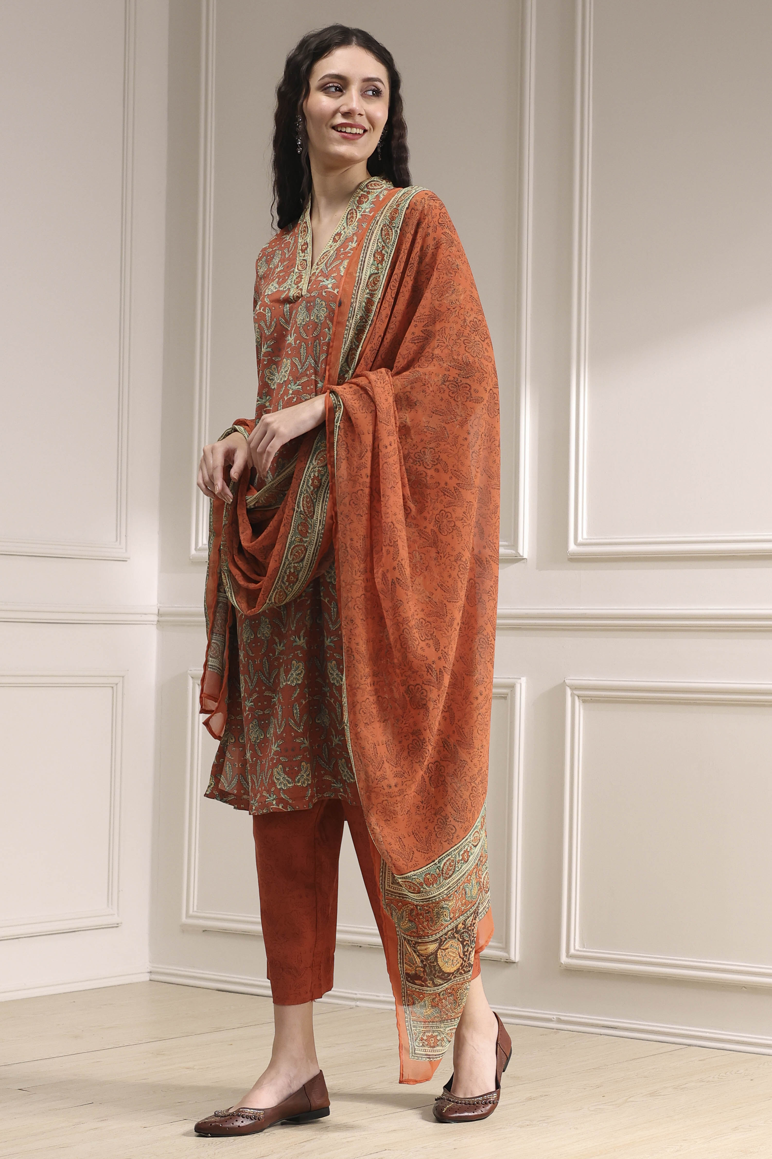 Rust Printed Straight Suit Set image number 3