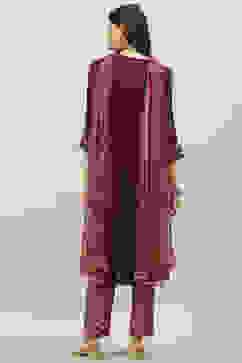 Burgundy Rayon A-Line Kurta Slim Pant Suit Set image number 4