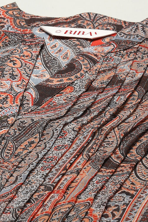 Peach & Blue Polyester Straight Printed Kurta image number 1