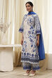 Off-White and Blue Cotton Straight Suit Set image number 3
