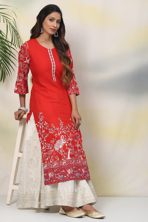 Ochre Straight Viscose Kurta image number 5
