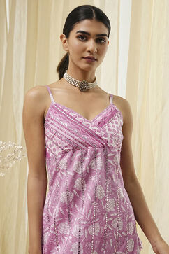 Pink Cotton Floral Strappy Straight Suit Set image number 1