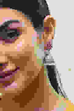 Pink Oxidised Floral Jhumkas image number 1