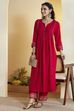 Pink Viscose Blend Solid Flared Kurta
