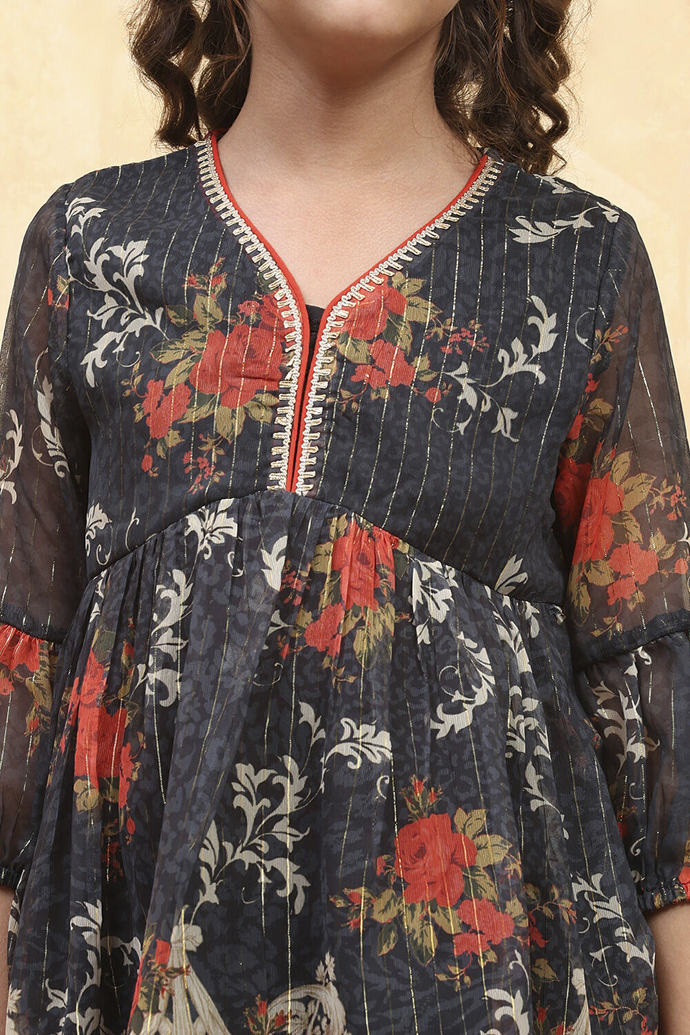 Black Polyester Printed Peplum Sharara Suit Set image number 1