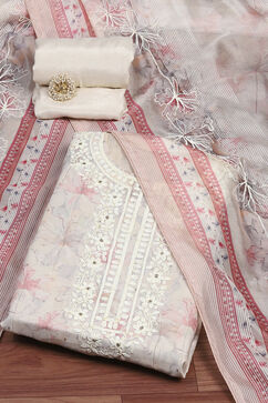 Beige Chanderi Unstitched Suit Set image number 0