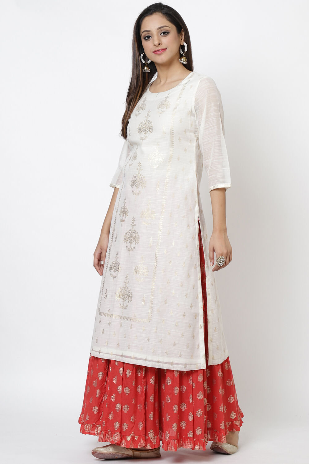 Red Art Silk Printed Kurti image number 2