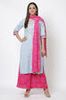 Pink Metallic Cotton Straight Kurta Flared Palazzo Suit Set image number 0