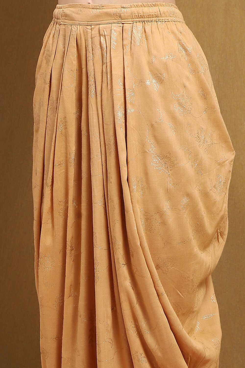 Peach-Toned and Beige Embroidered Peplum Kurta Set image number 2