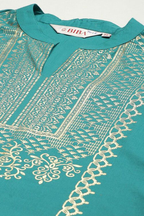 Navy Cotton Straight Kurta Palazzo Suit Set image number 1