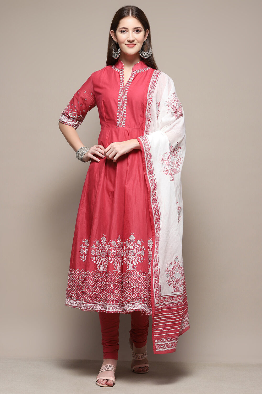 Black Cotton Anarkali Printed Kurta Churidar Suit Set image number 7