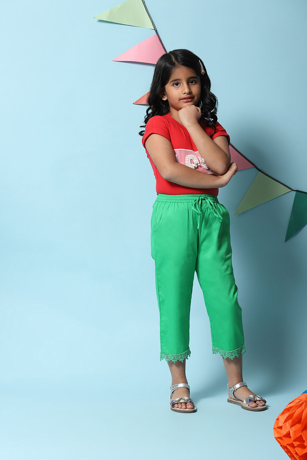 Green Cotton Blend Capris image number 0