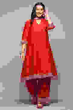 Red Chanderi Straight Kurta Suit Set image number 7