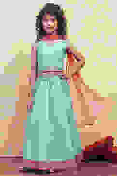 Turquoise Printed Flared Lehenga Set image number 0