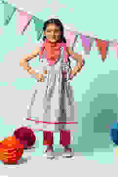 Green Cotton Flared Kurta Straight Palazzo Suit Set image number 0