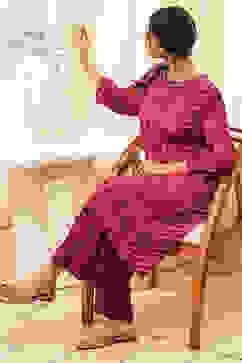 Burgundy Crepe Printed Straight Kurta Set image number 0