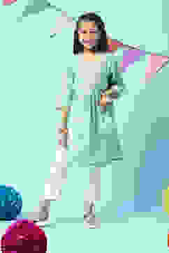 Turquoise Cotton Gathered 2 Piece Set image number 0