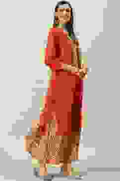 Red Cotton Solid Straight Suit Set image number 6