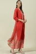 Red Cotton Solid Straight Suit Set image number 6